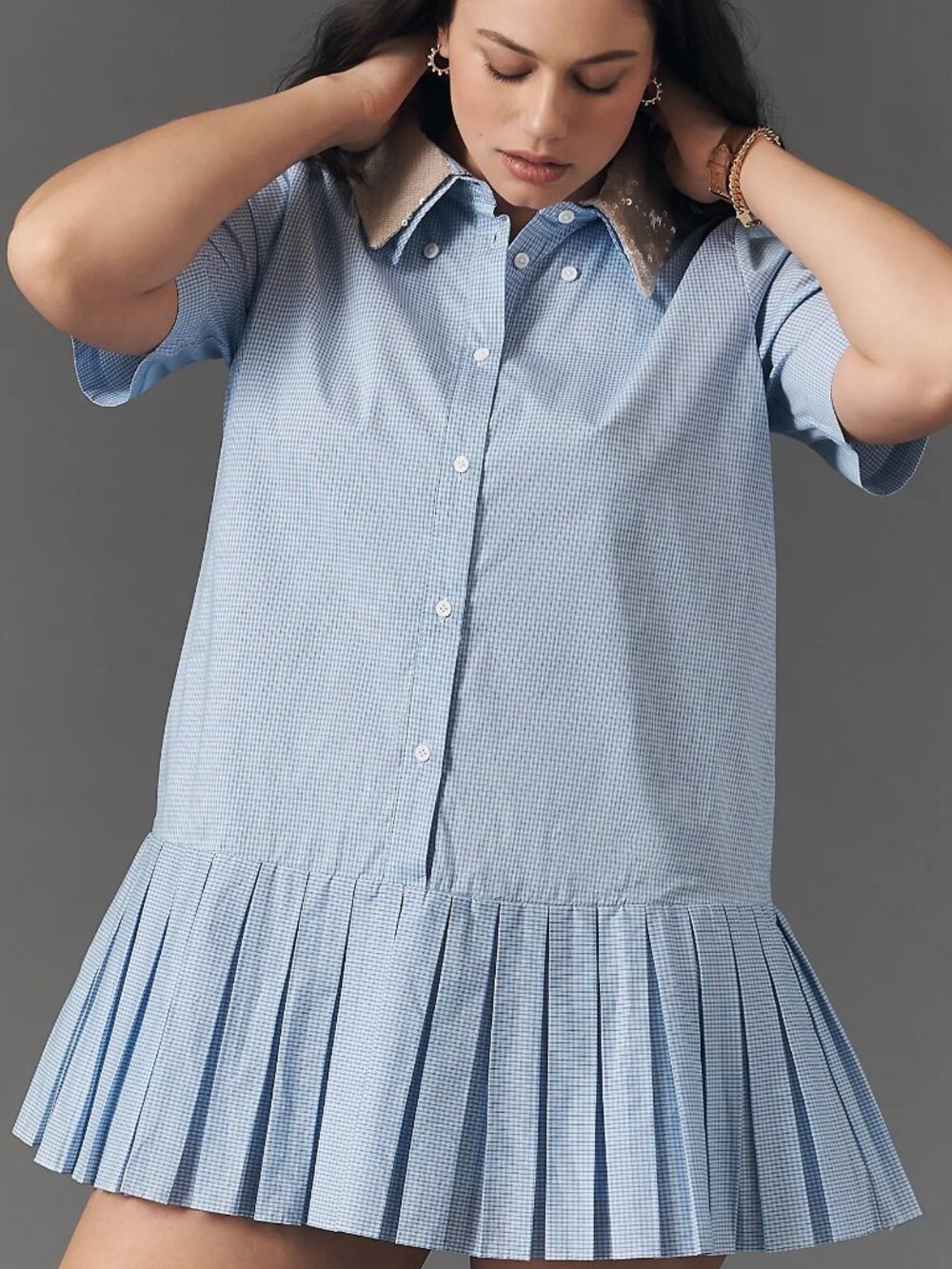Maude Club Dalton Pleated Mini Shirtdress BNWT Size Small Petite